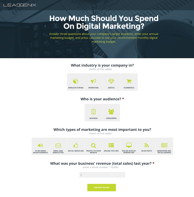 leadgenix digital marketing budget calculator