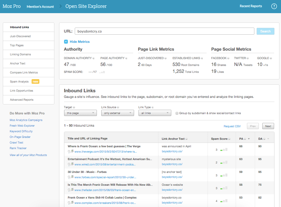 Moz Open Site Explorer