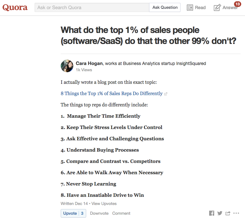 Promote new blog posts on Quora when they answer peoples' questions