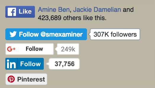 Social Media Examiner uses social proof in social media following counts.