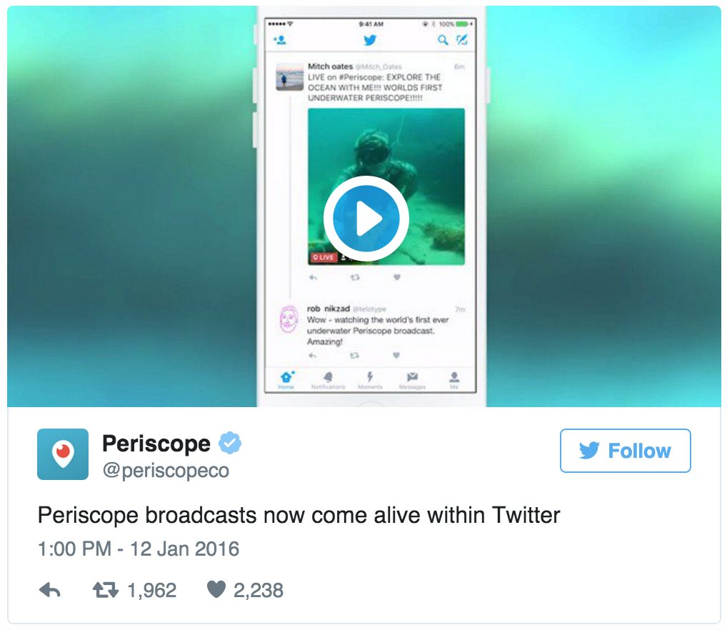 Periscope's Twitter integration makes the platform more desirable for video marketing