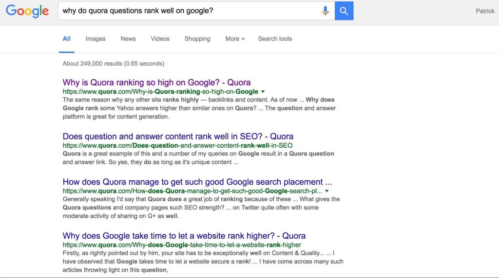 Quora ranks surprisingly high in Google results