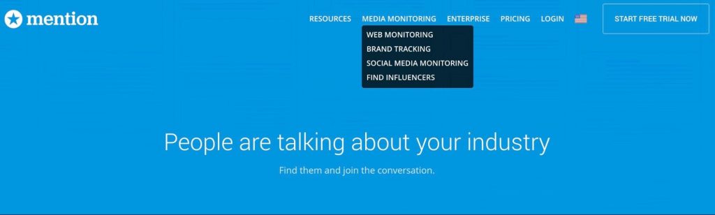 Mention's media monitoring navigation bar utilizing keywords