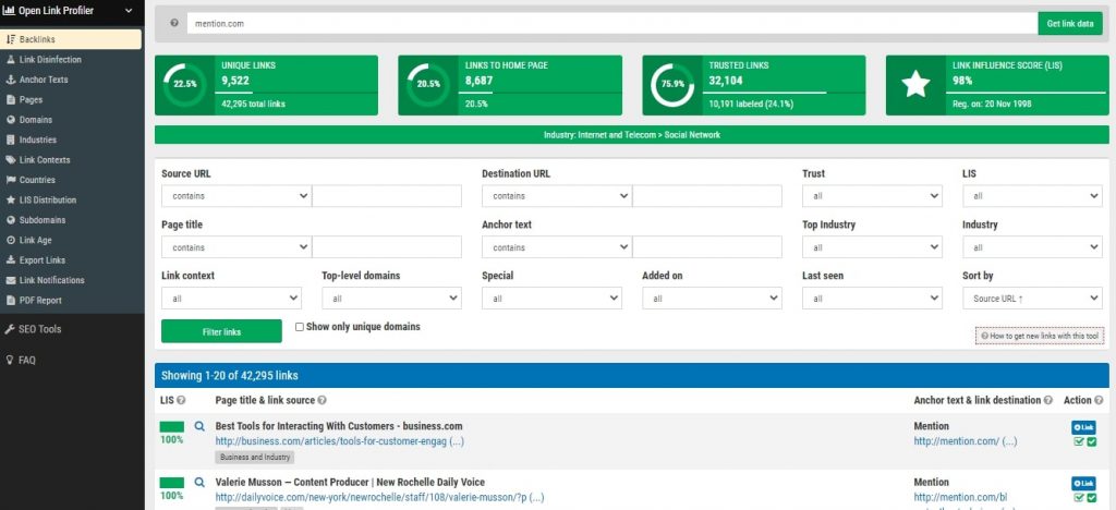 Monitoring backlinks