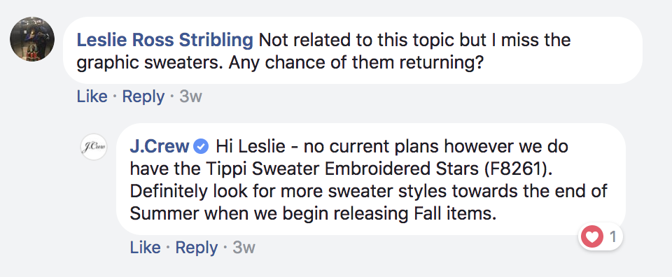 j.crew facebook response