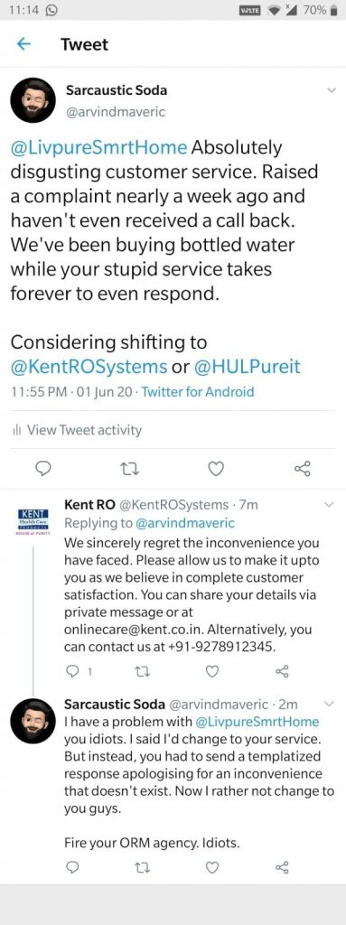 Kent Ro wrong auto tweet