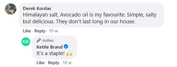 Kettle Brand replies on Facebook comments 