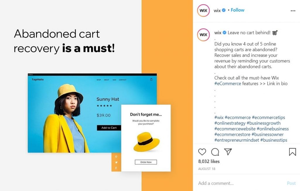 Wix CTA example on Instagram