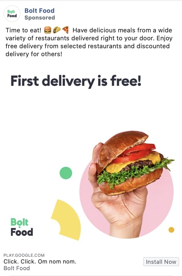 Example of a food delivery app’s Facebook ad