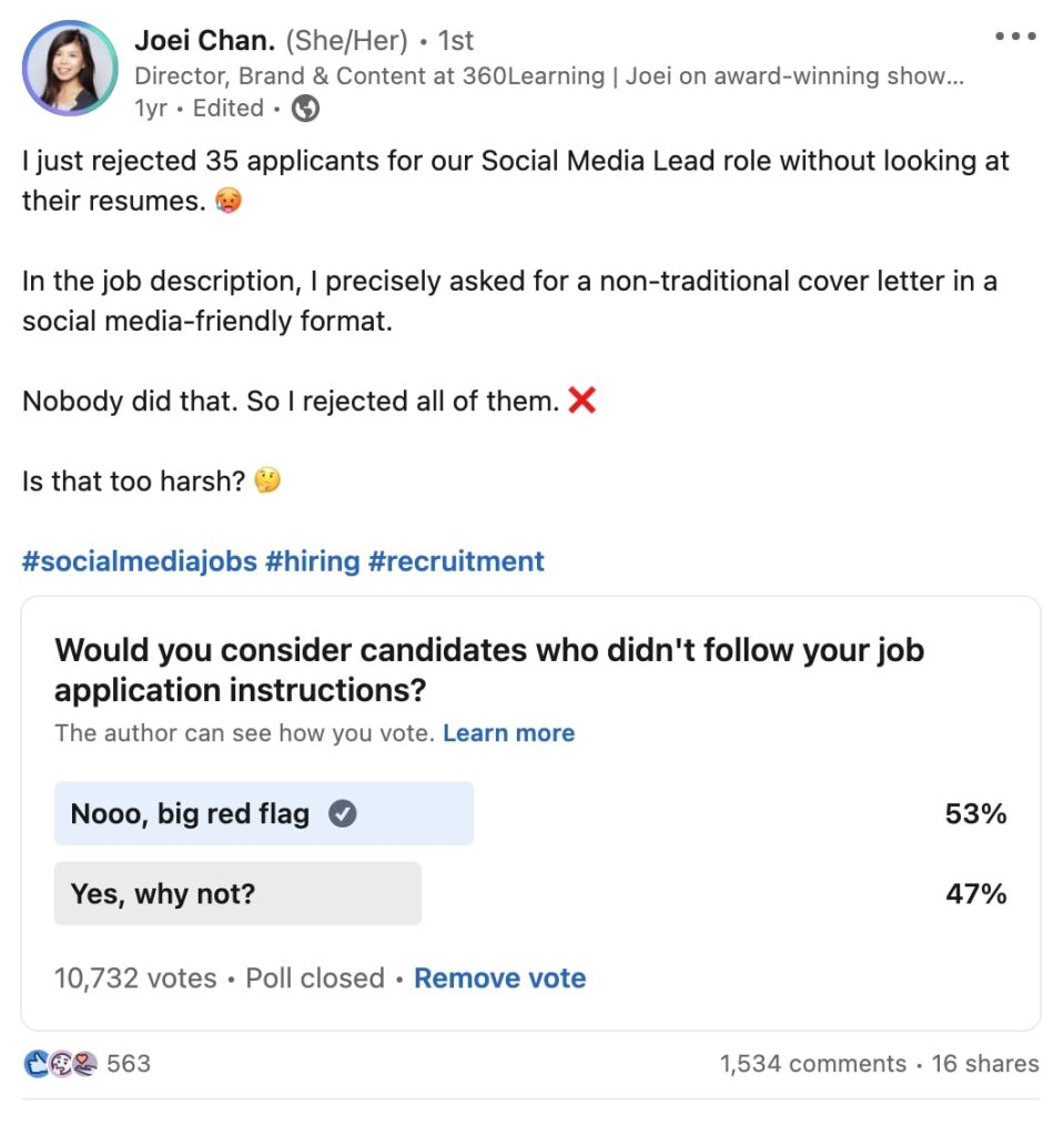 What should you be measuring to assess the success of your poll? LinkedIn example