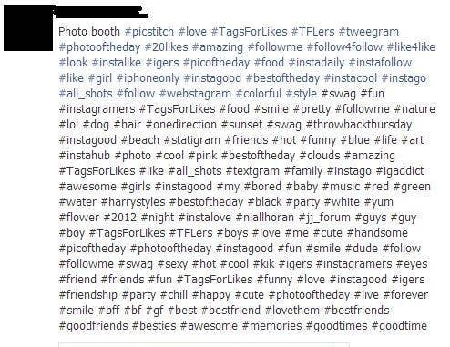 Example of using too many Instagram hashtags