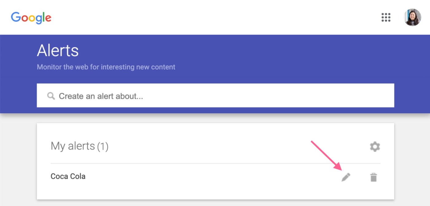 Google Alerts edit your alert