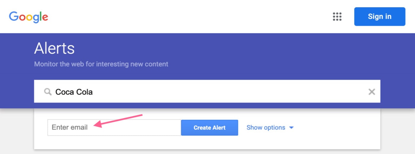 Google Alerts email address notifications