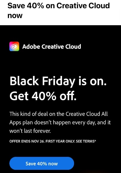 Adobe Creative Cloud Black Friday Sale