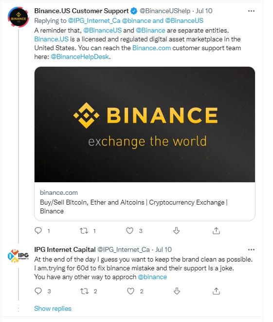 Bad Review Customer Tweet Binance US