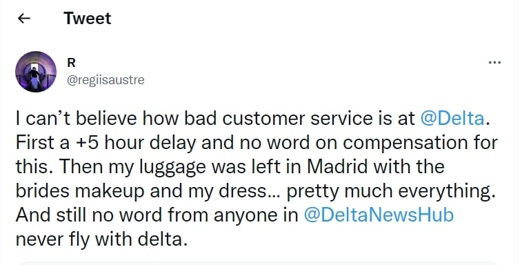 Bad Review Customer Tweet Delta Airlines