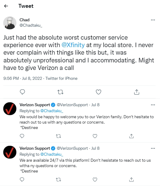 Bad Review Customer Tweet Xfinity