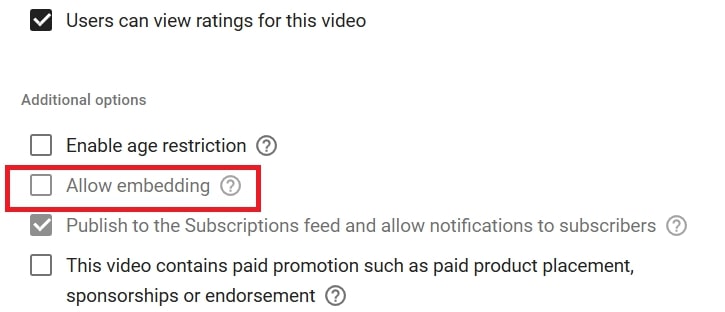 How to enable embedding on Youtube