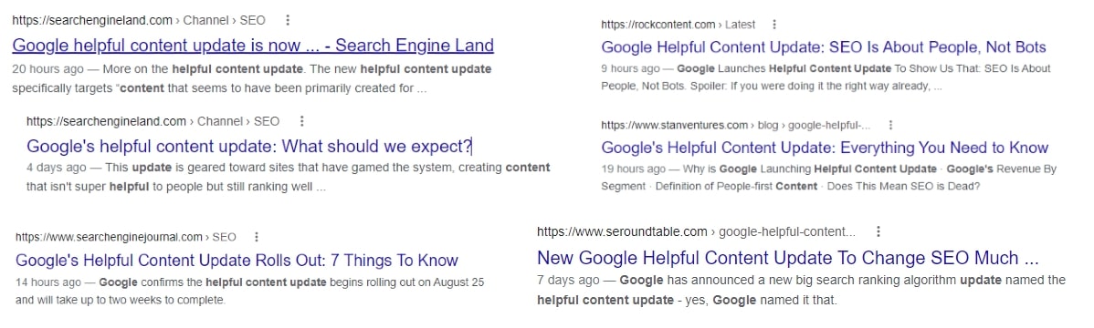 Google helpful content SEO search results