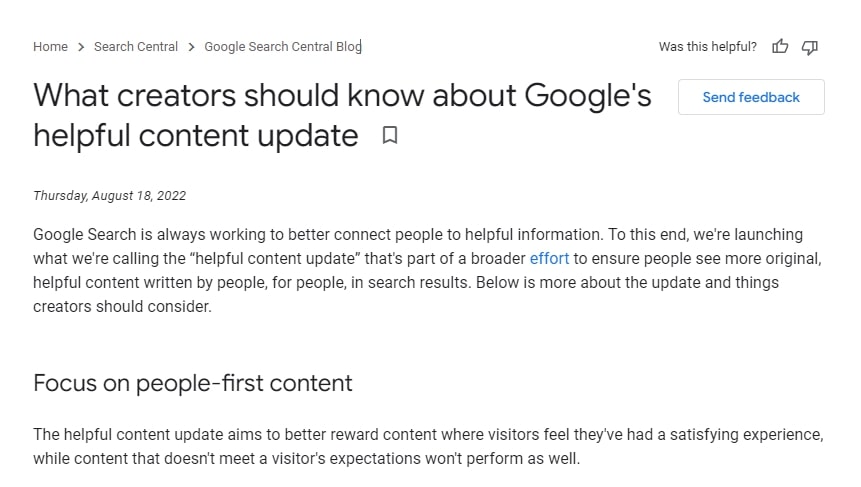 Google helpful content update for creators 