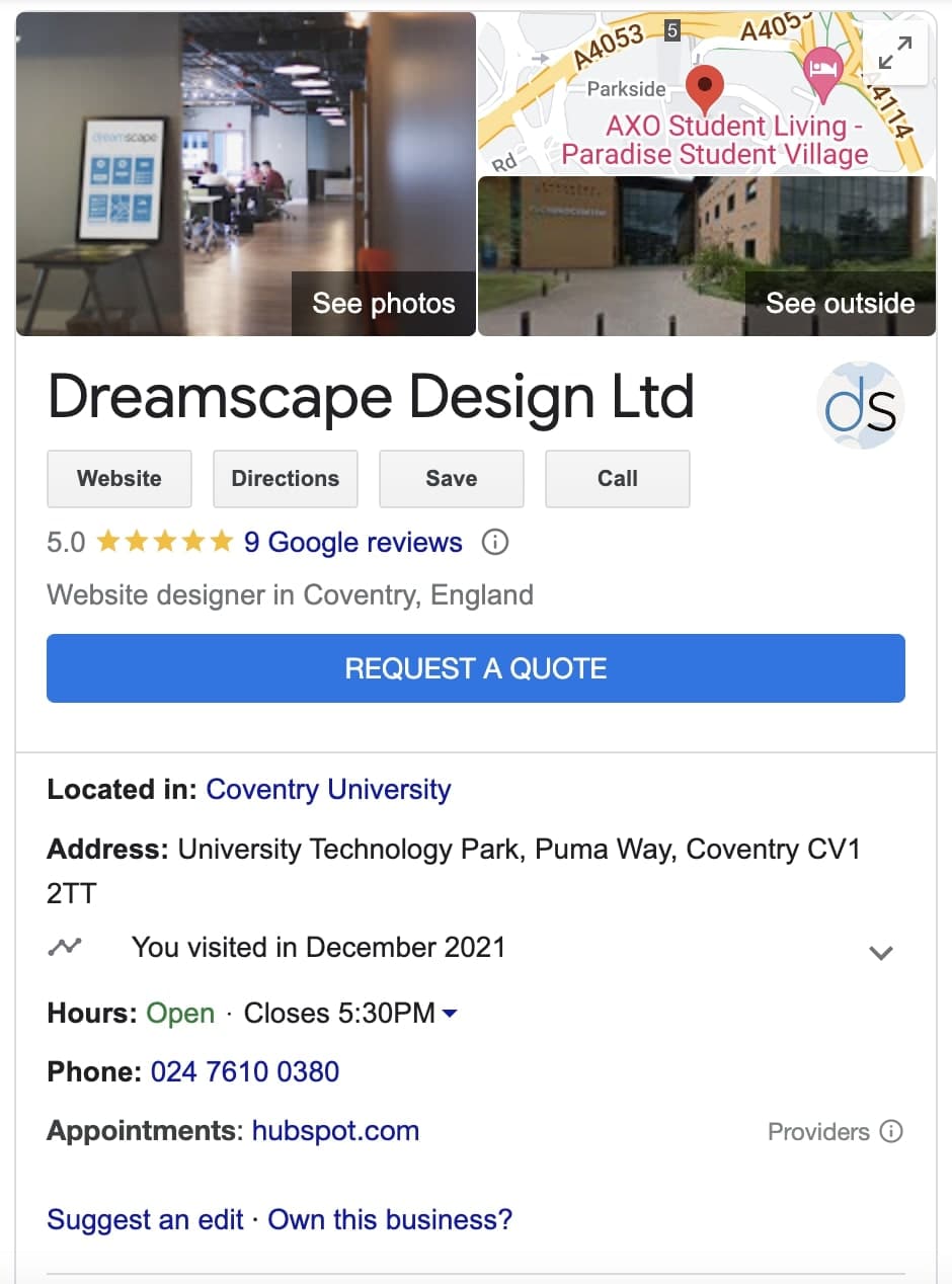 Google My Business Dreamscape Design Ltd