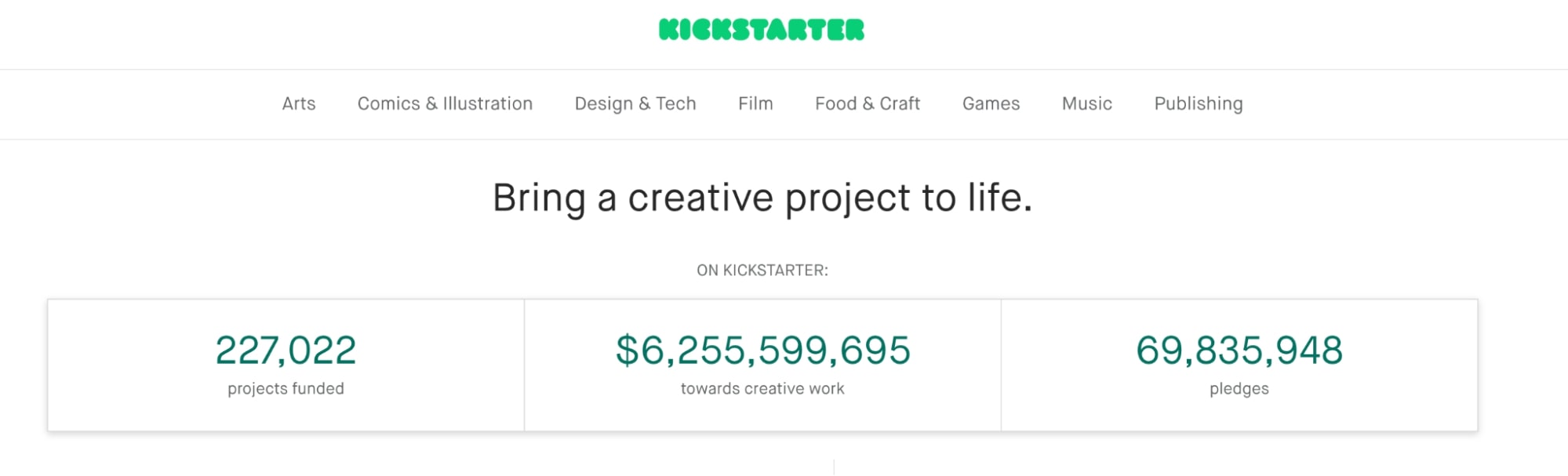 Kickstarter homepage