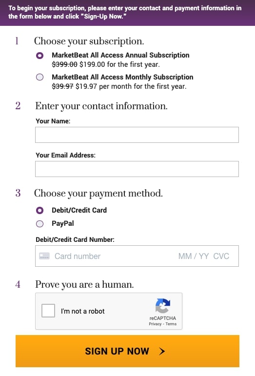 Marketbeat Easy Subscription form