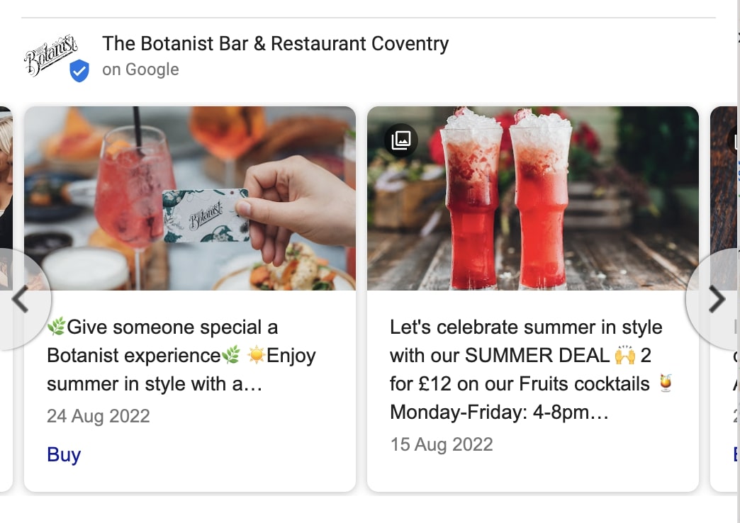 The Botanist Coventry Google Business Posts