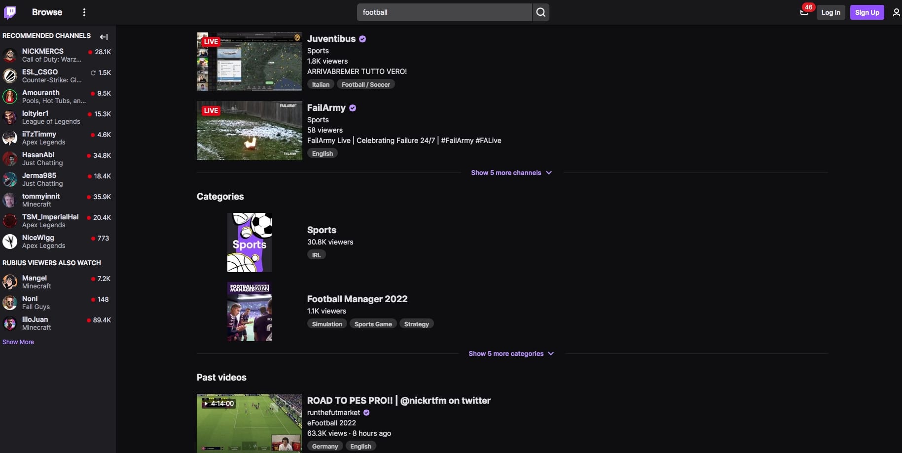 Twitch user homepage