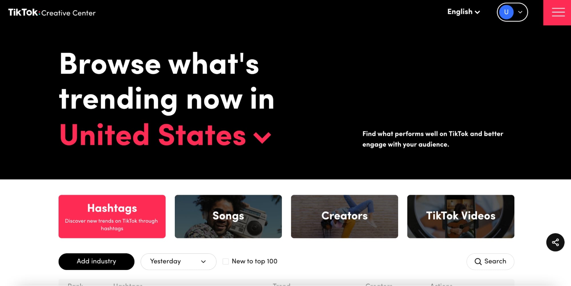 TikTok homepage