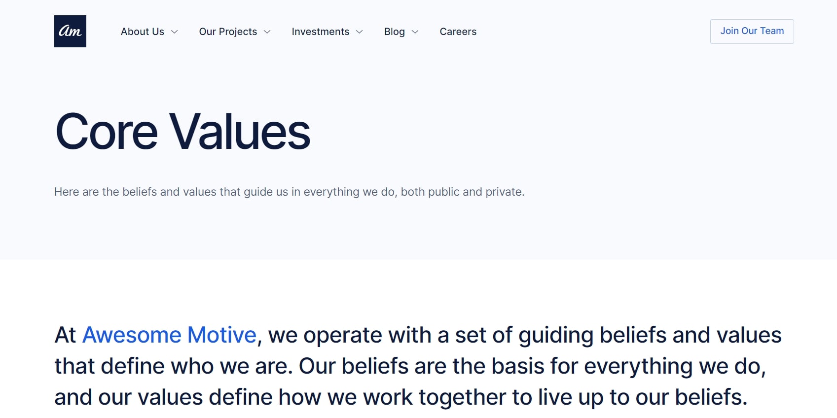 Awesome Motive Core Values