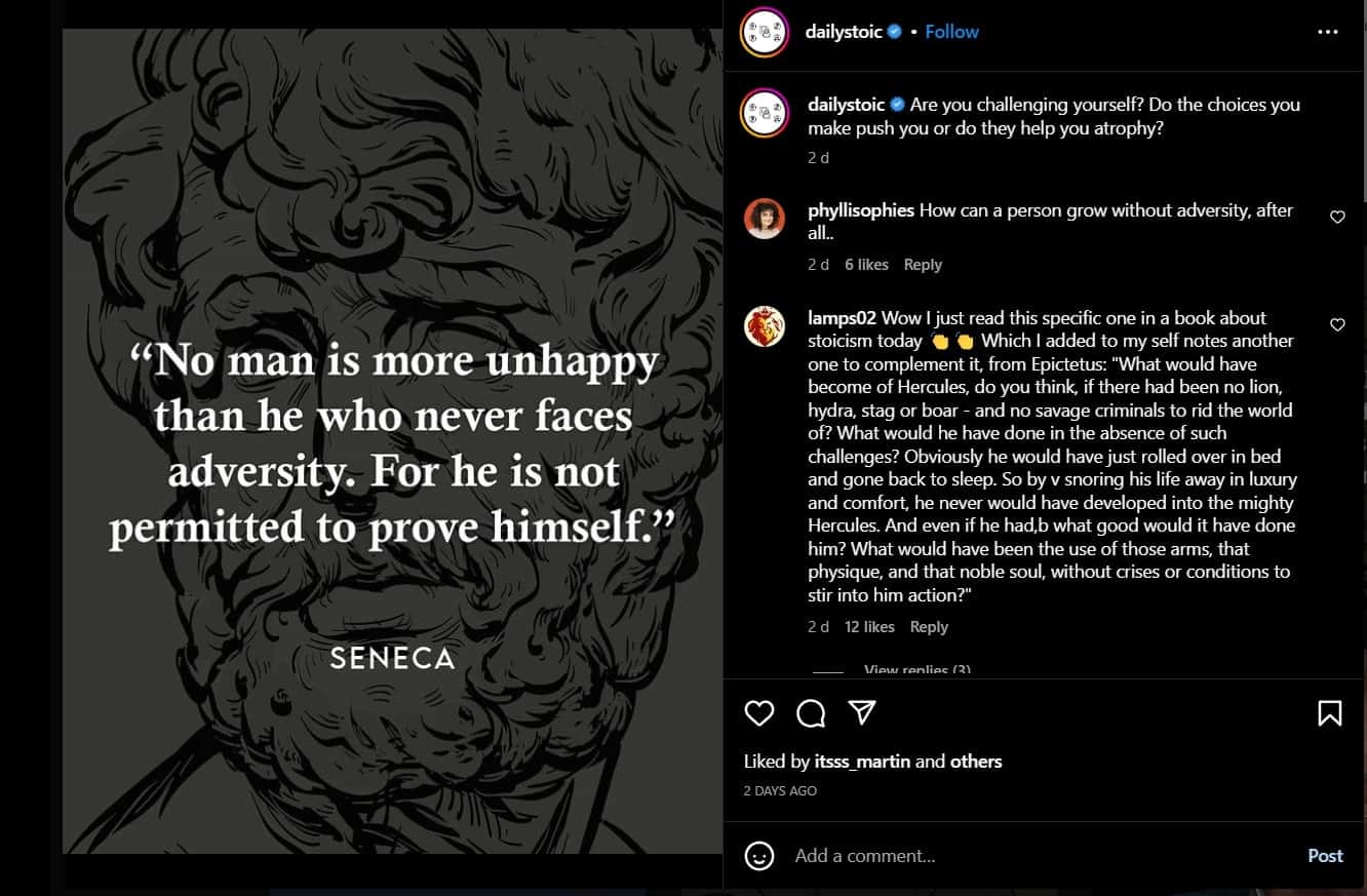 Daily Stoic Instagram Caption with Quote