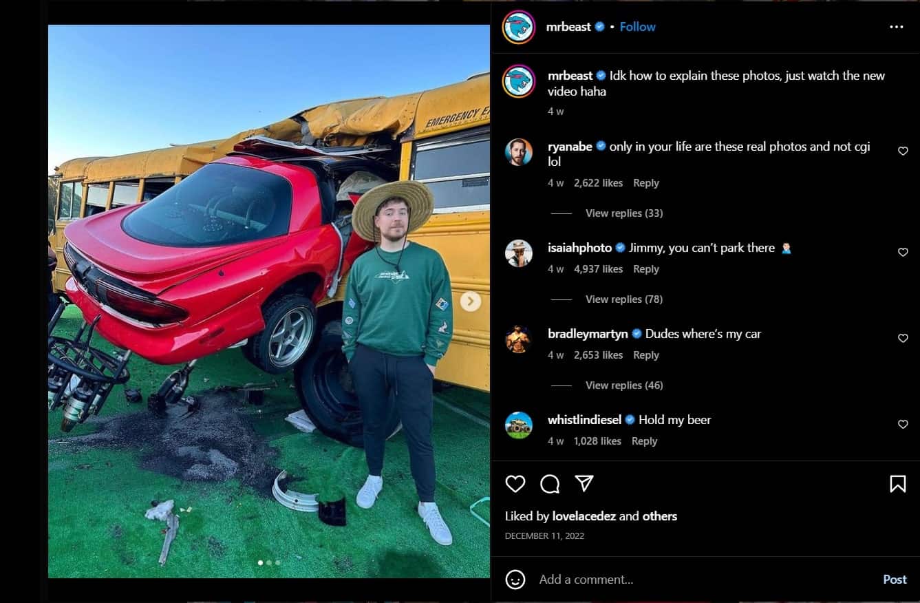 mr beast instagram caption