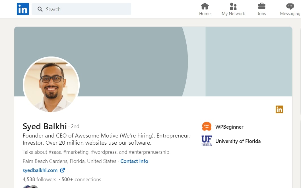 Syed Balkhi LinkedIn Profile