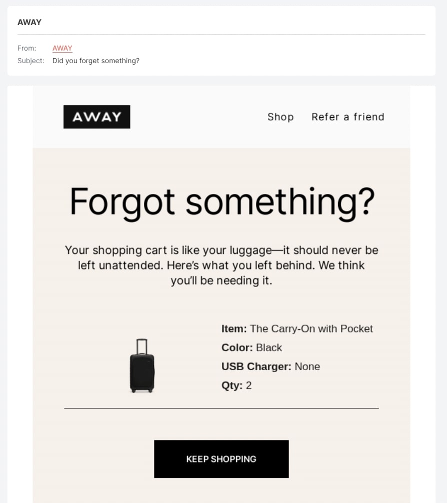 Away Abandoned Cart Email