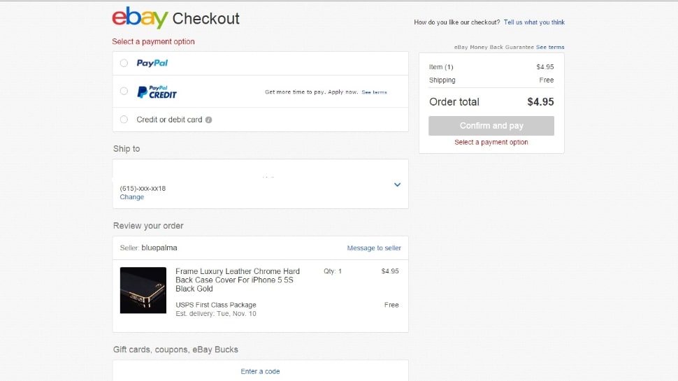 eBay checkout procedure