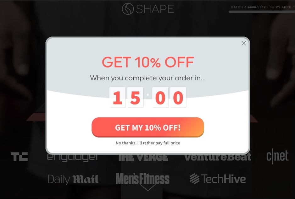 Shapescale ten percent off at checkout