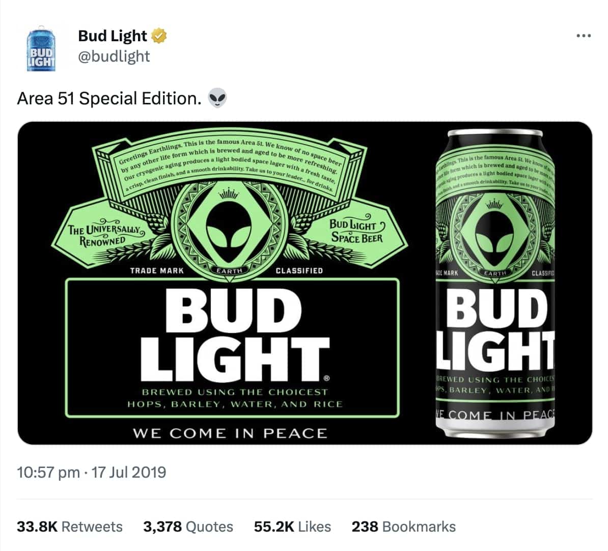 Area 51 Bud Light Tweet