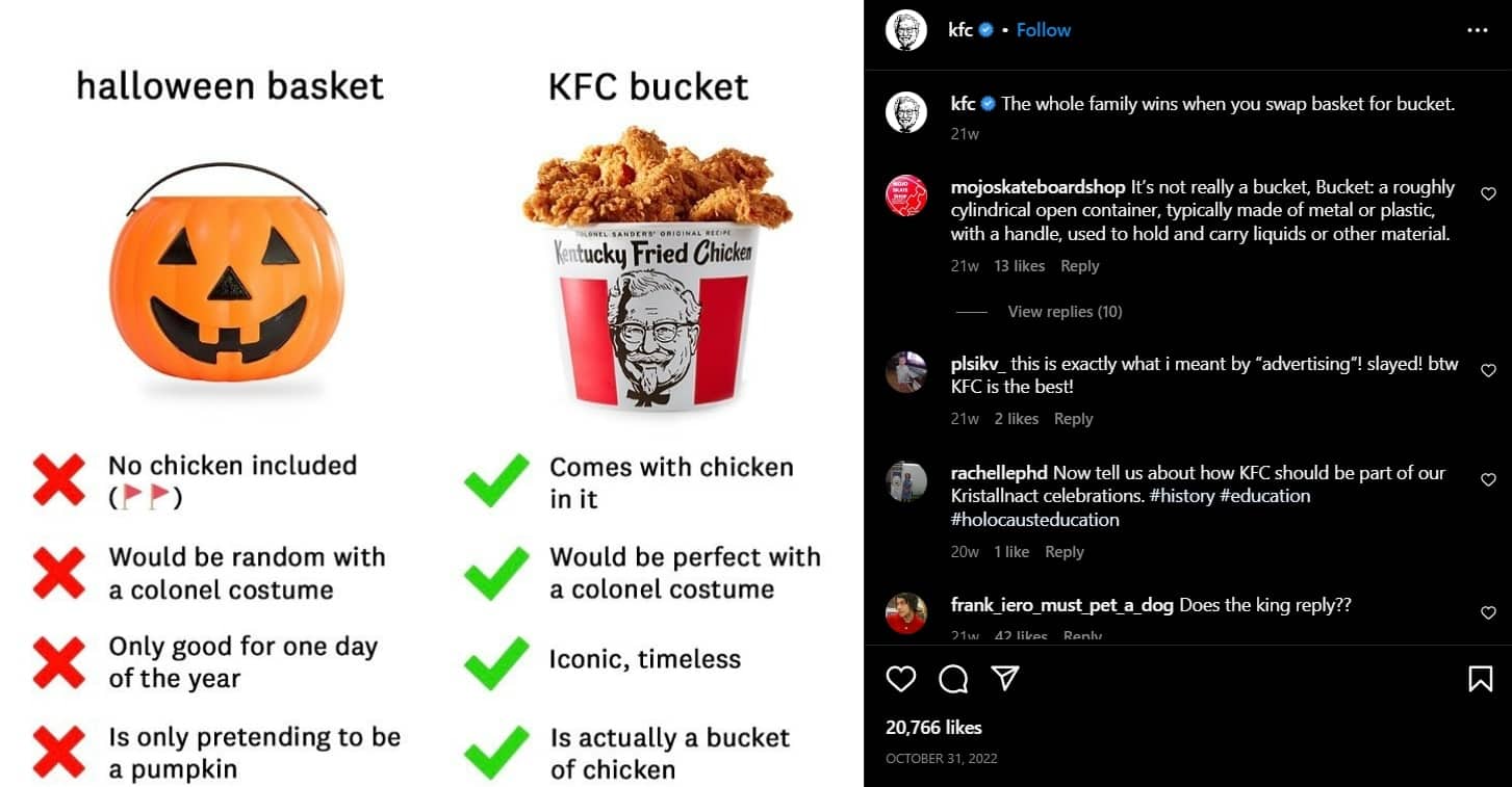 funny KFC instagram halloween post