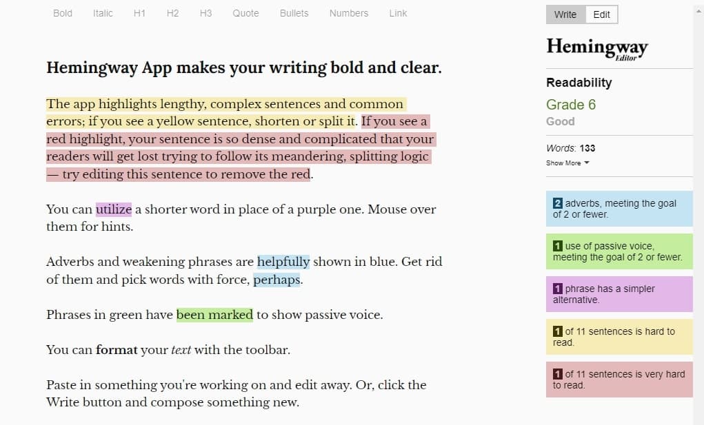 Hemingway editor app