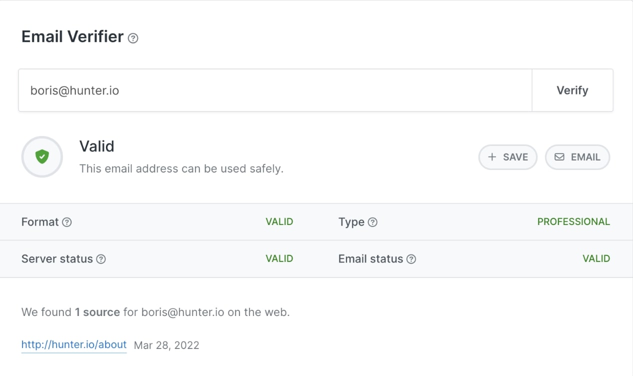 hunter email verifier example