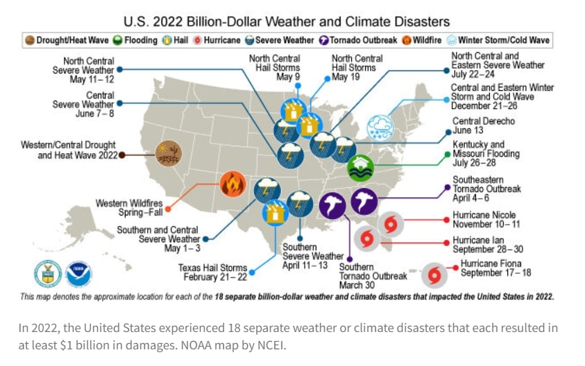 US 2022 billion dollar climate disasters