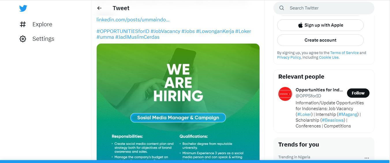 twitter job description promotion