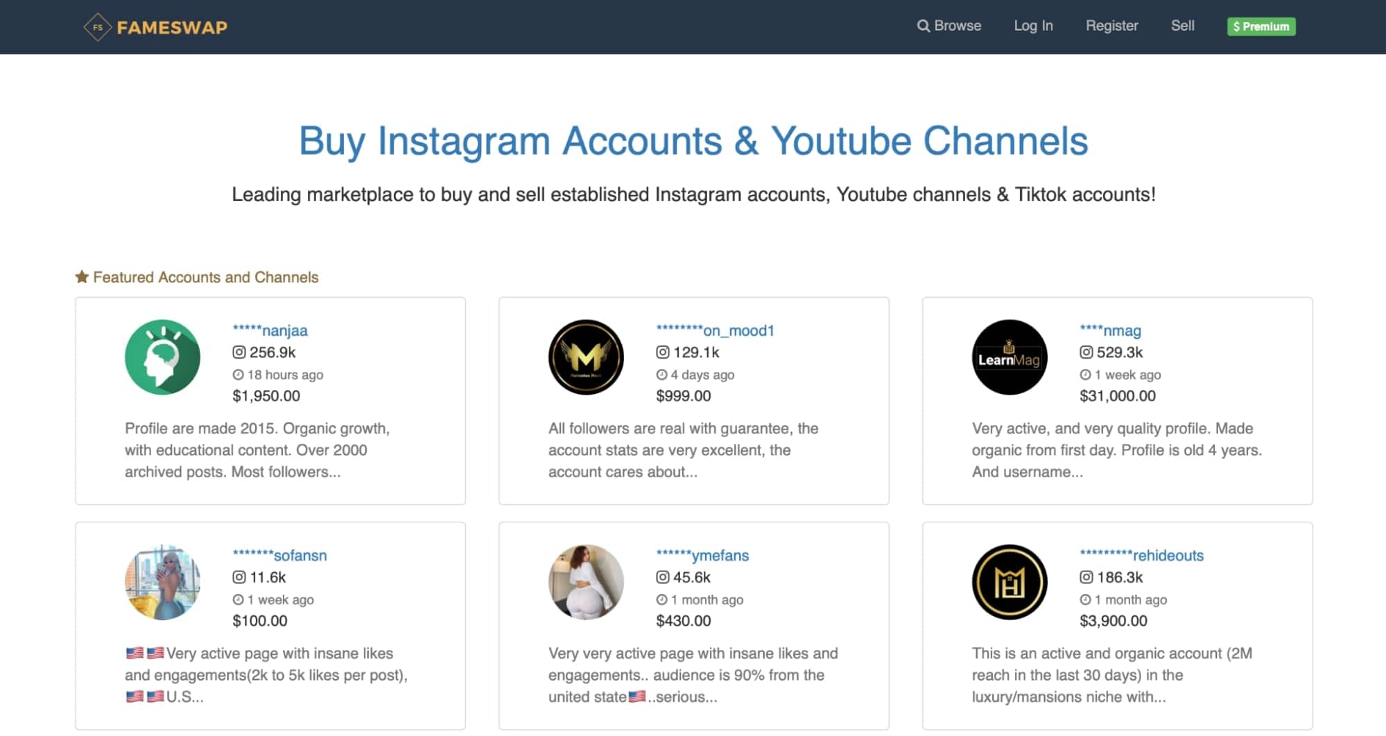 Buy Instagram Accounts,  Channels & TikTok Accounts - Fameswap