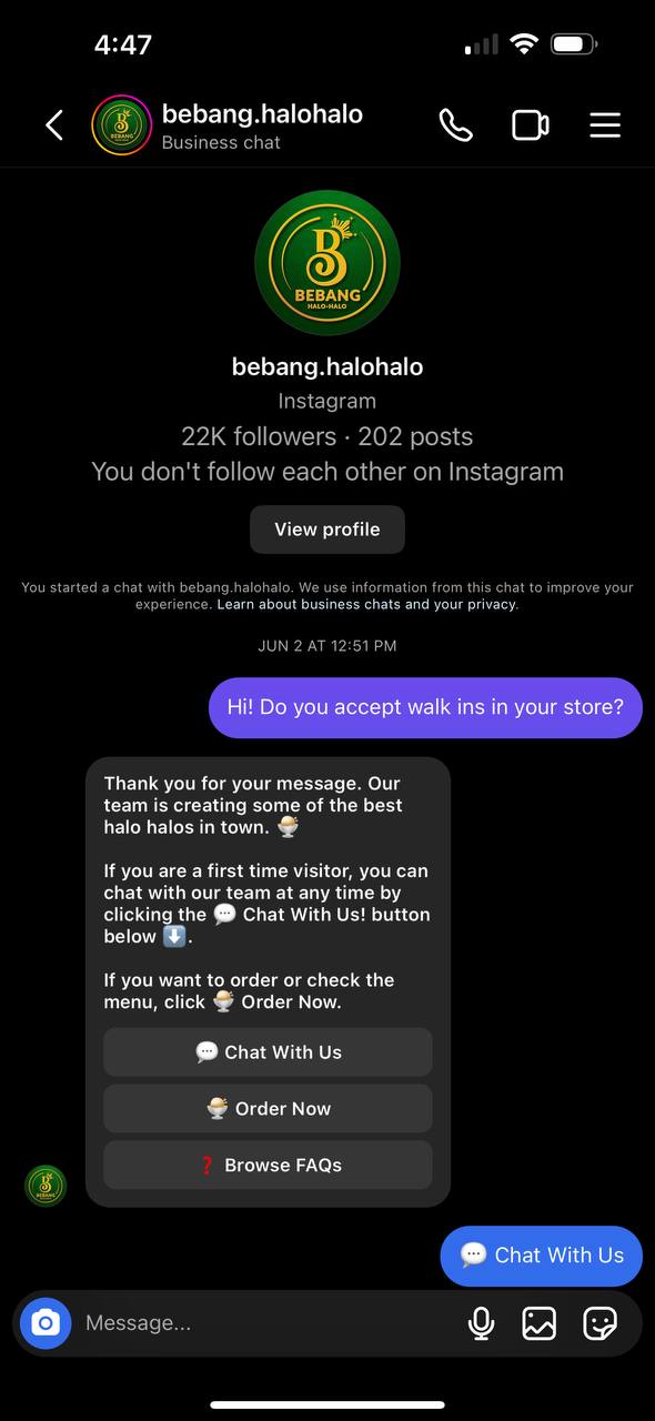 Bebang instagram chatbot