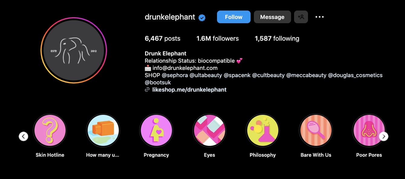 drunk elephant instagram highlights