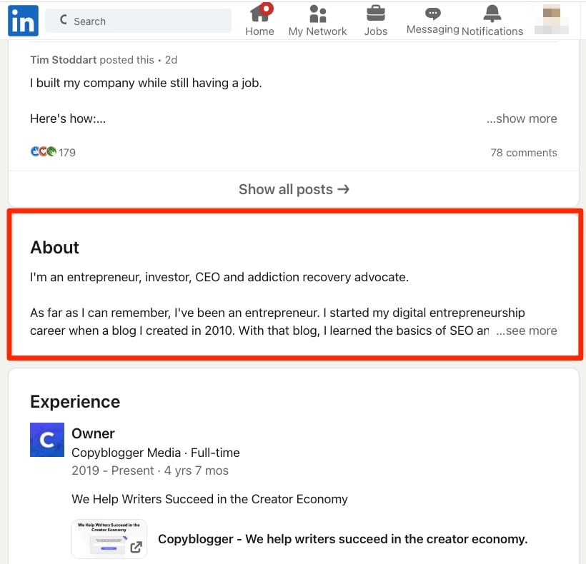 What is the LinkedIn About Section