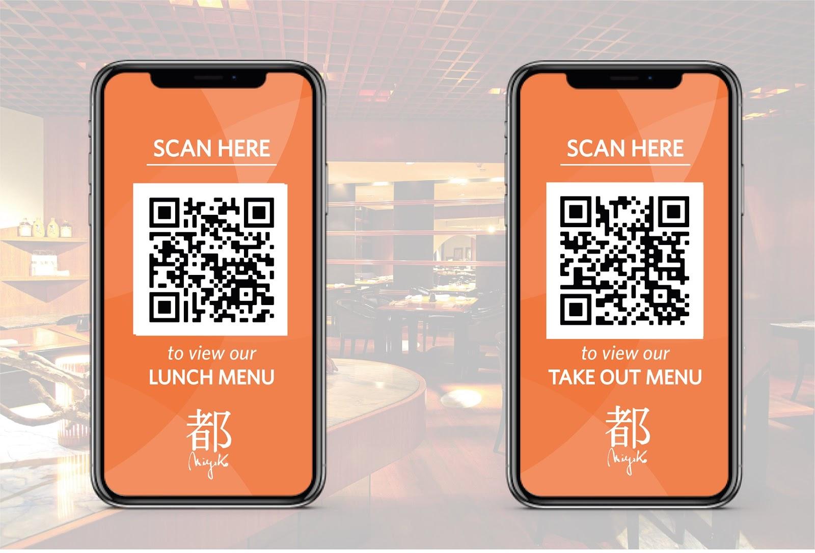 orange mobile phone or smartphone with barcode, qr code scanning