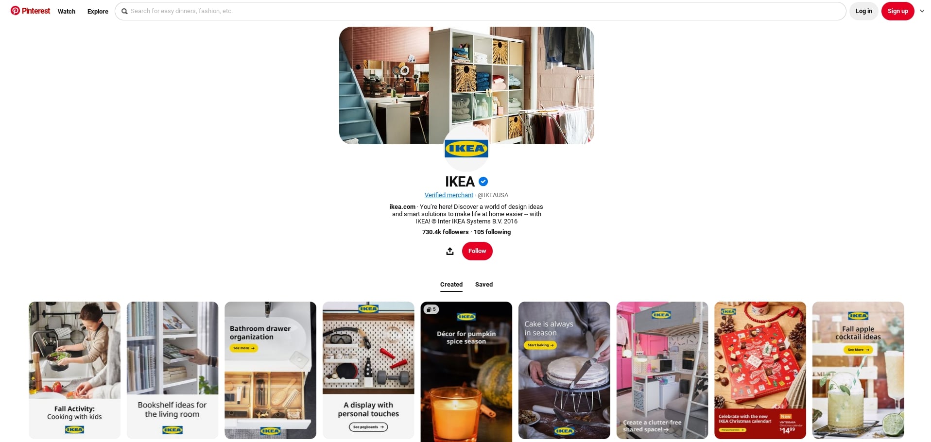 The consistent branding of IKEA on Pinterest